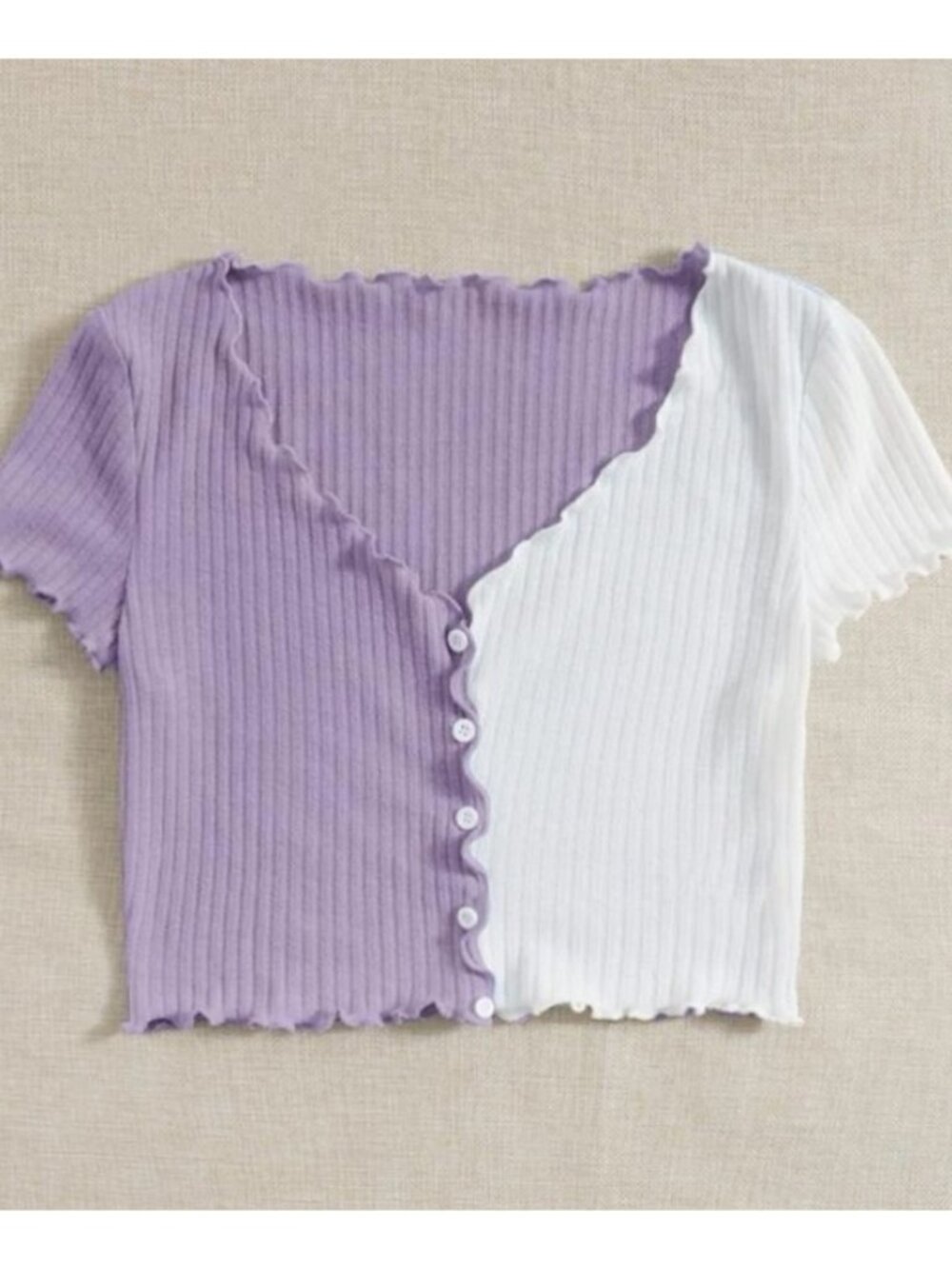 Two Tone Lettuce Trim Crop Tee Size Large